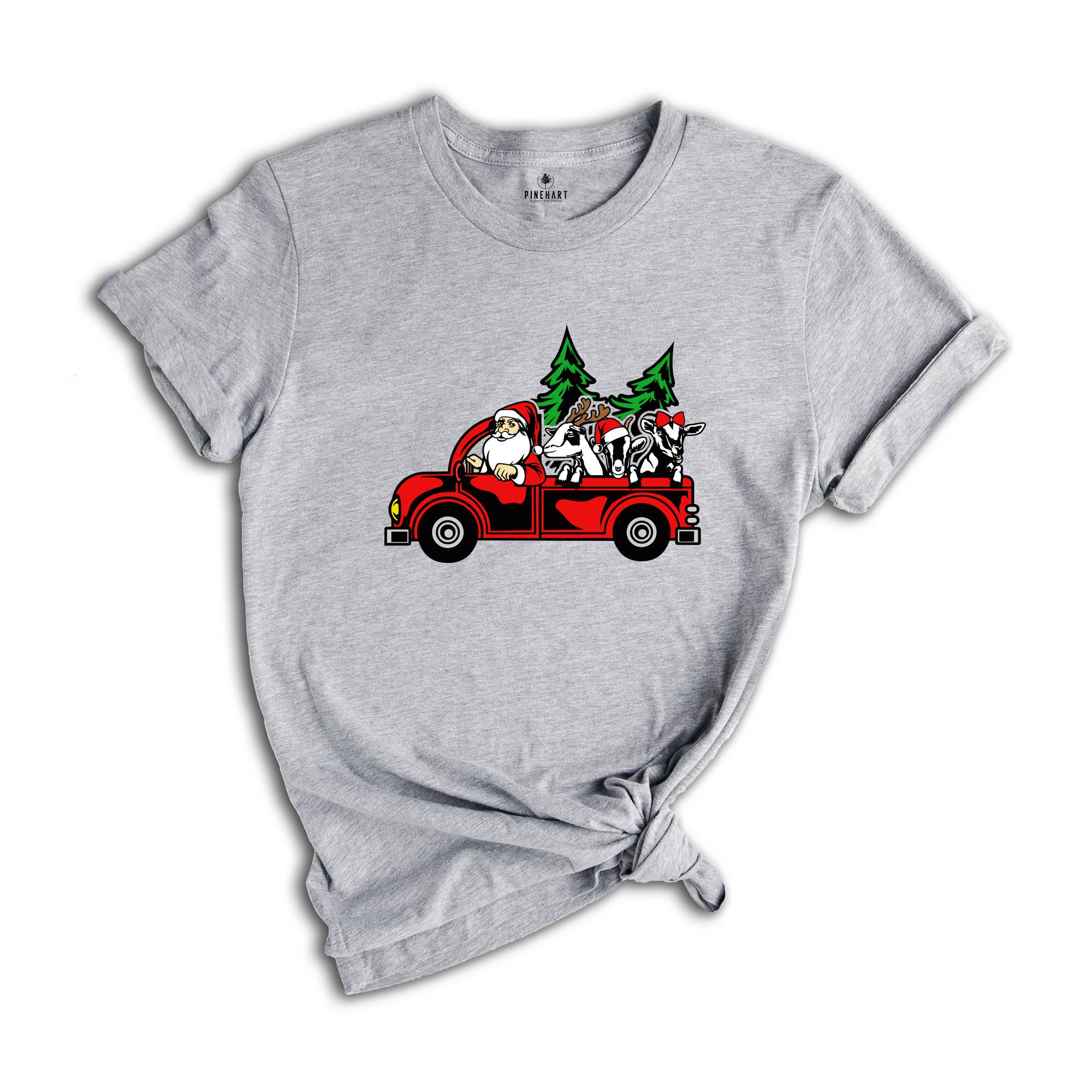 Santa with Goats Shirt, Christmas Tree Shirt, Farm Santa T-Shirt, Santa Truck Shirt, Christmas Goats Shirt, Funny Xmas Shirt