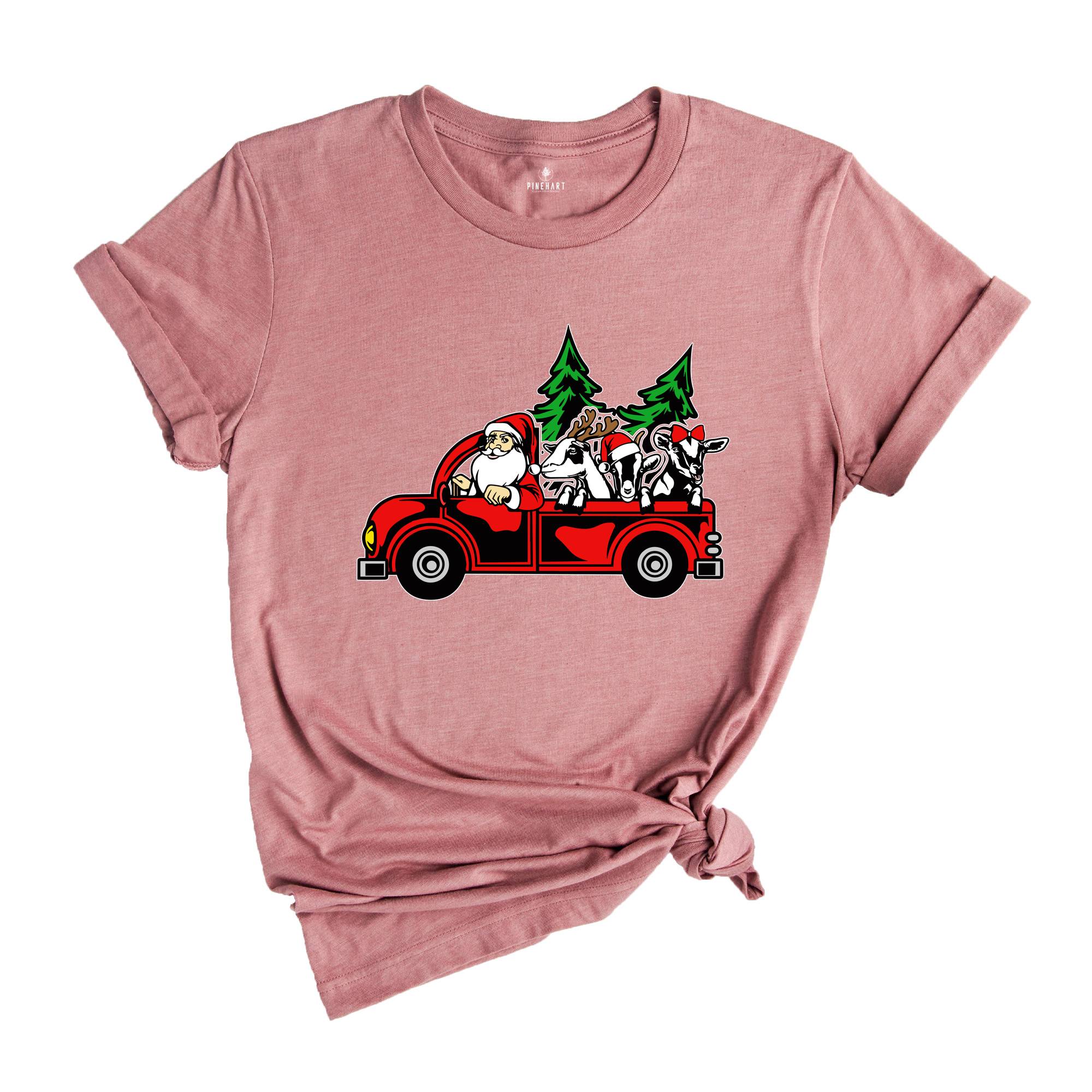 Santa with Goats Shirt, Christmas Tree Shirt, Farm Santa T-Shirt, Santa Truck Shirt, Christmas Goats Shirt, Funny Xmas Shirt