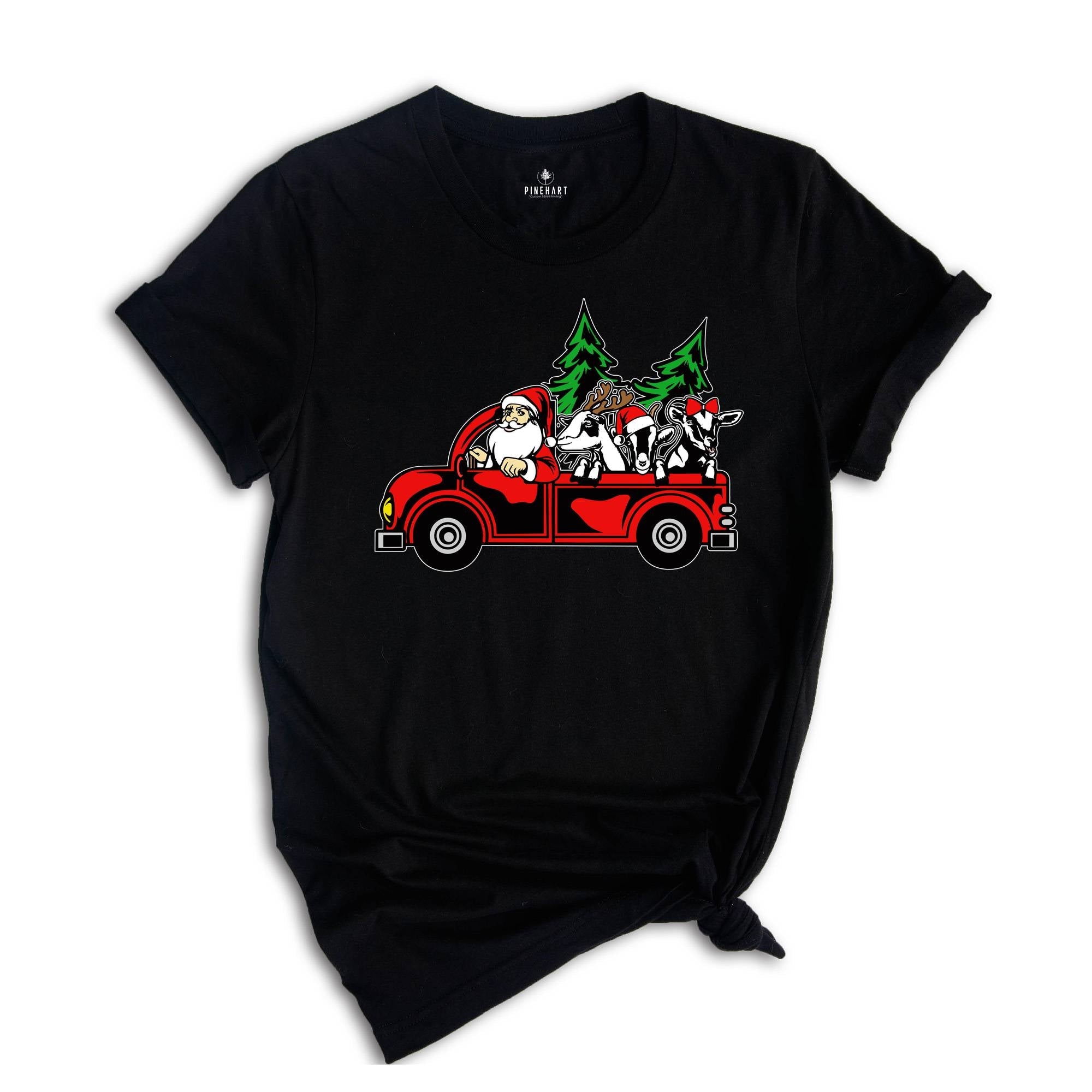 Santa with Goats Shirt, Christmas Tree Shirt, Farm Santa T-Shirt, Santa Truck Shirt, Christmas Goats Shirt, Funny Xmas Shirt