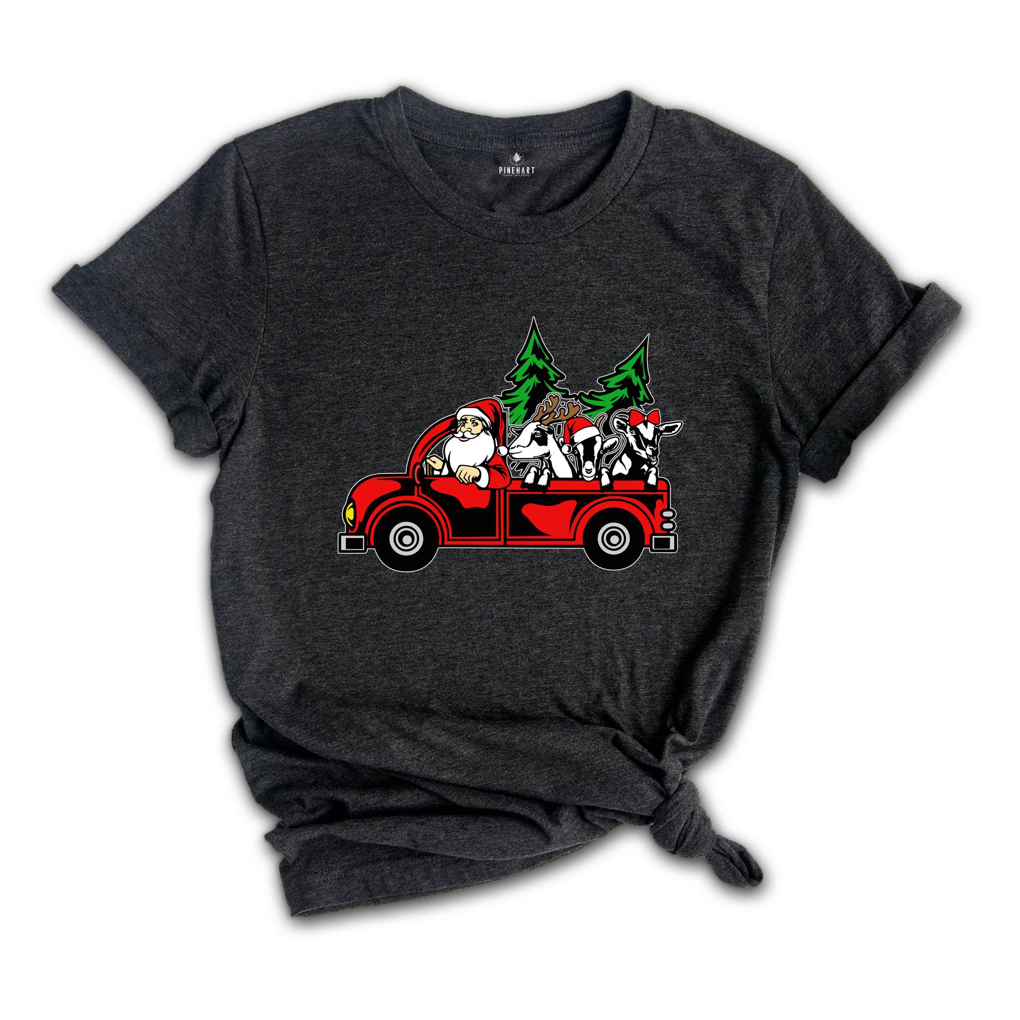 Santa with Goats Shirt, Christmas Tree Shirt, Farm Santa T-Shirt, Santa Truck Shirt, Christmas Goats Shirt, Funny Xmas Shirt