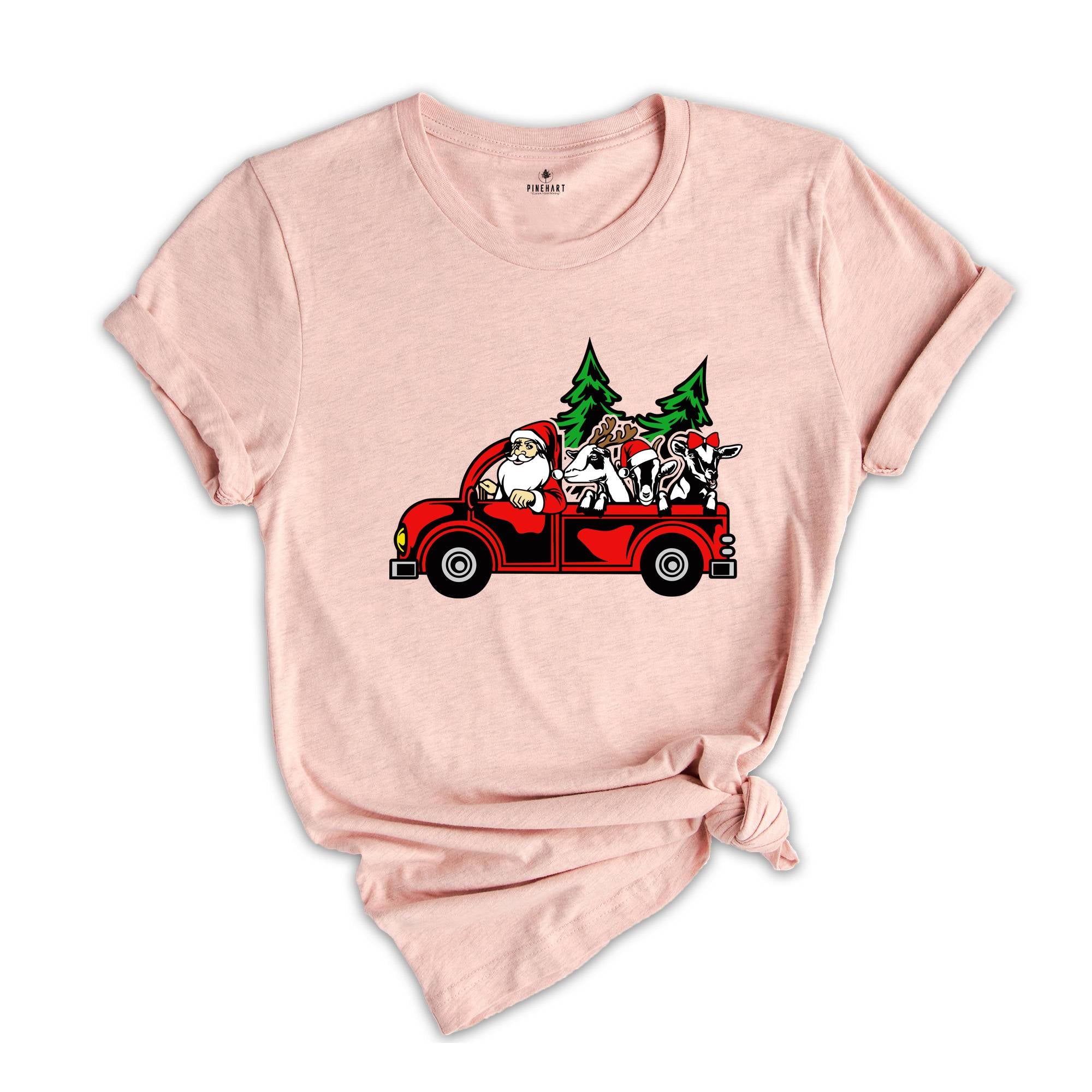 Santa with Goats Shirt, Christmas Tree Shirt, Farm Santa T-Shirt, Santa Truck Shirt, Christmas Goats Shirt, Funny Xmas Shirt
