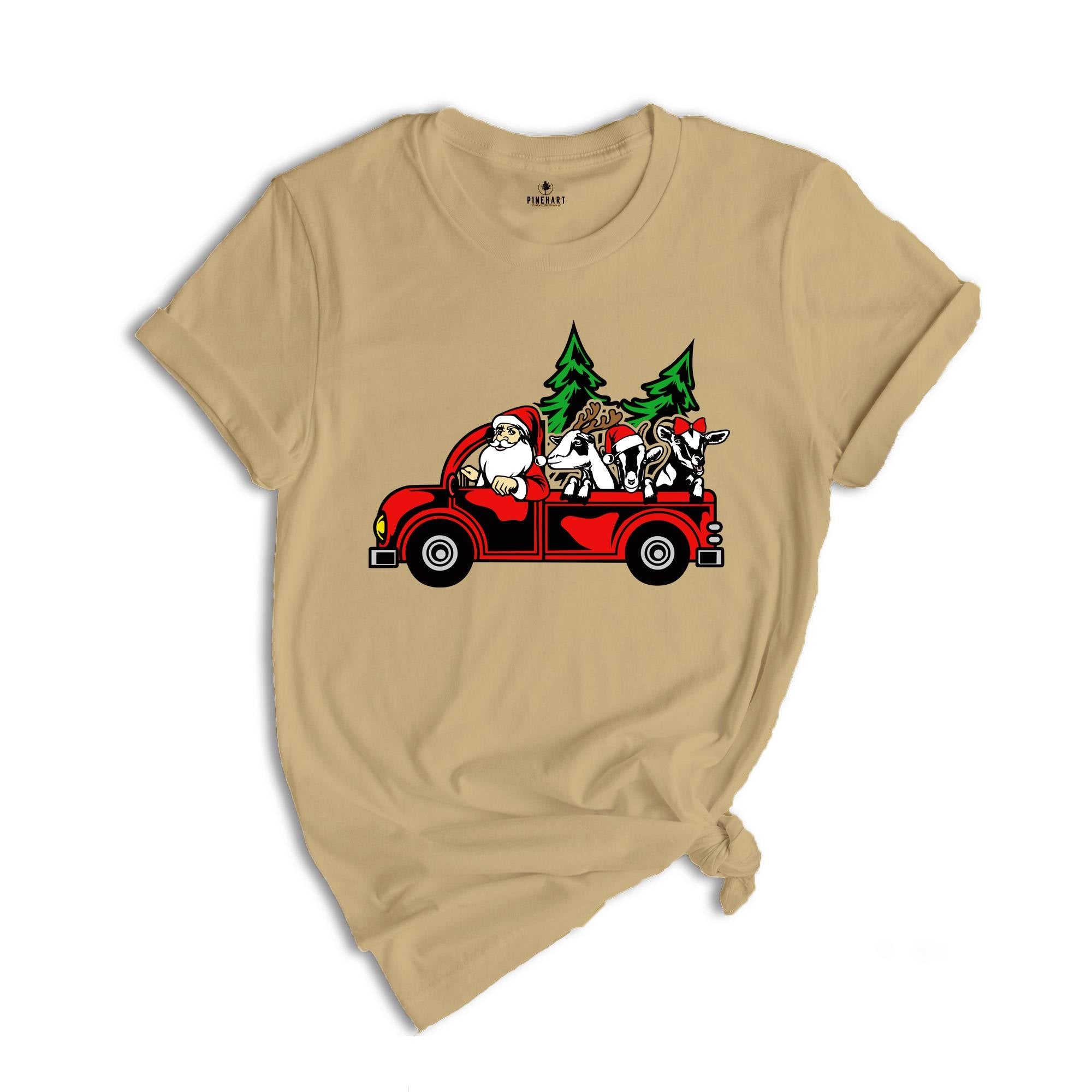Santa with Goats Shirt, Christmas Tree Shirt, Farm Santa T-Shirt, Santa Truck Shirt, Christmas Goats Shirt, Funny Xmas Shirt