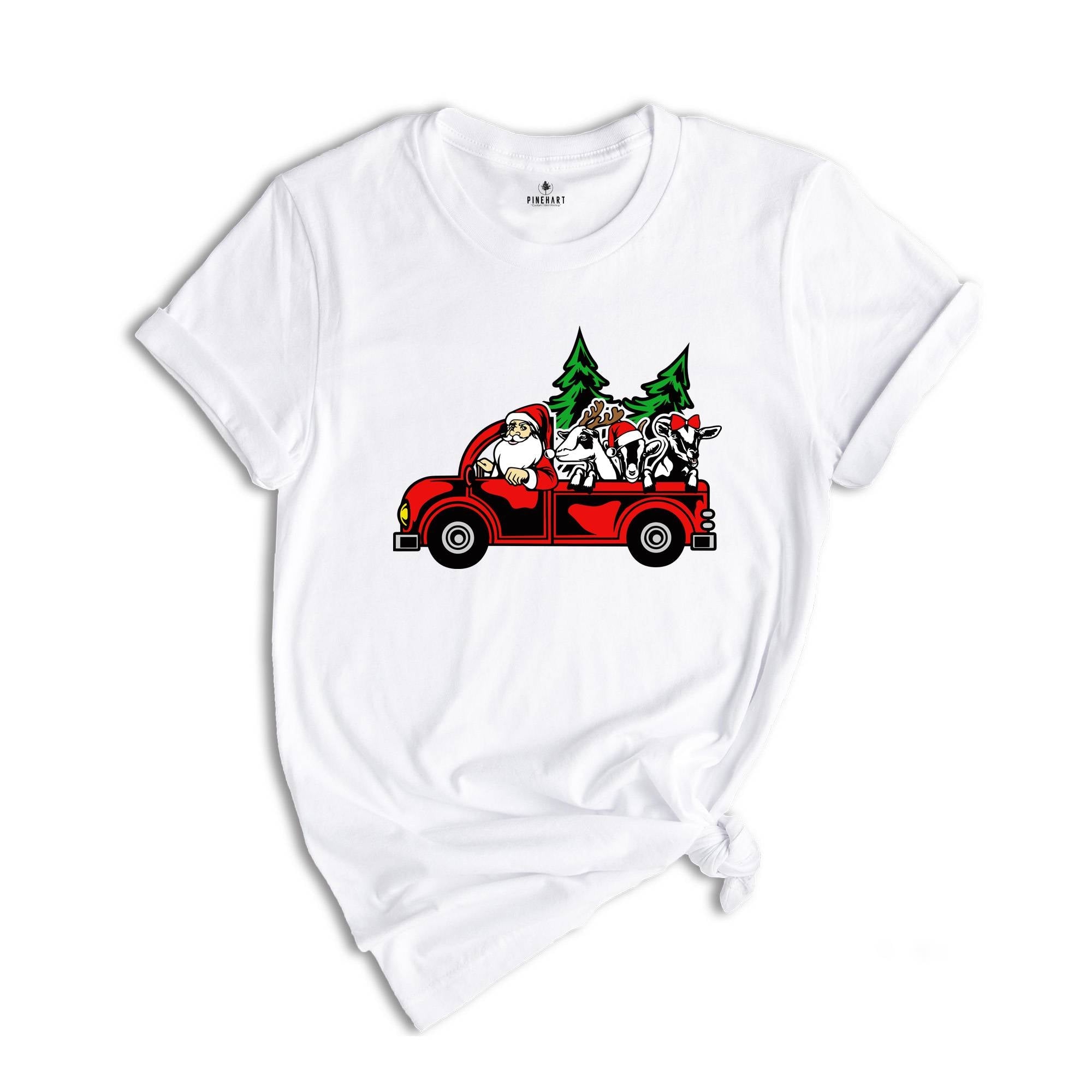 Santa with Goats Shirt, Christmas Tree Shirt, Farm Santa T-Shirt, Santa Truck Shirt, Christmas Goats Shirt, Funny Xmas Shirt