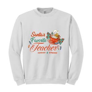 Santa's Favorite Teacher Christmas Shirt, Christmas Teacher Sweatshirt, Santa's Favorite Teacher Sweatshirt, Cute Teacher Christmas Sweater.