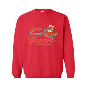 Santa's Favorite Teacher Christmas Shirt, Christmas Teacher Sweatshirt, Santa's Favorite Teacher Sweatshirt, Cute Teacher Christmas Sweater.