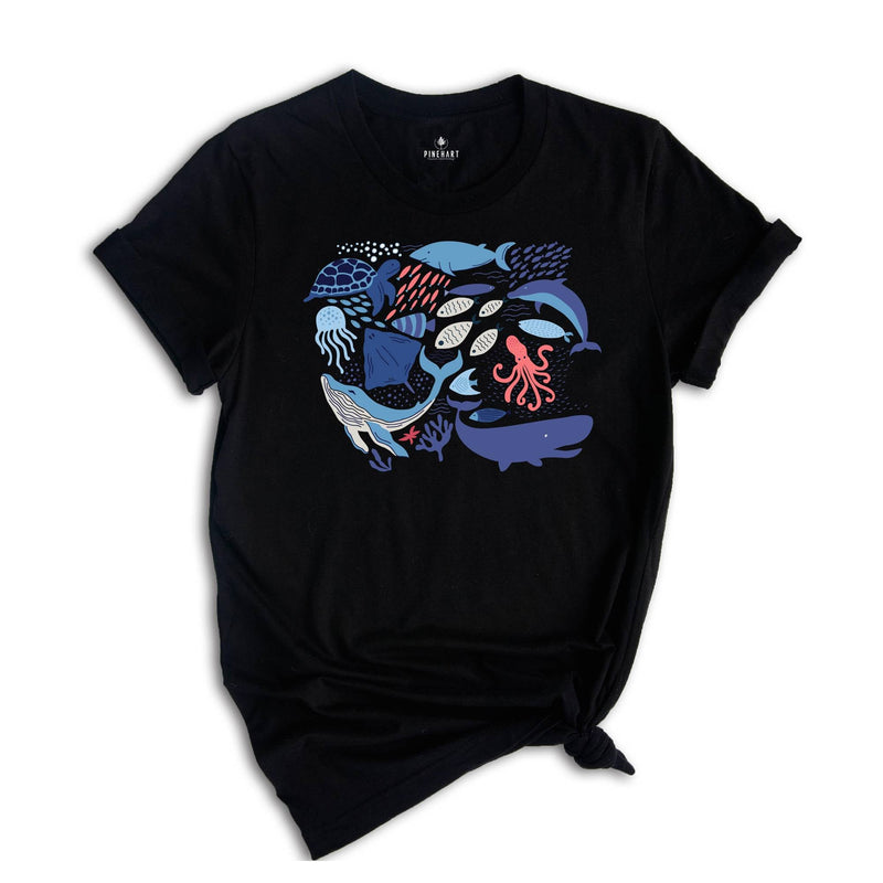 Sea Animal Tshirt, Retro Ocean Nature Shirt, Sea life, Ocean, Whale, Orca, Turtle, Dolphin Shirt, Shark Shirt