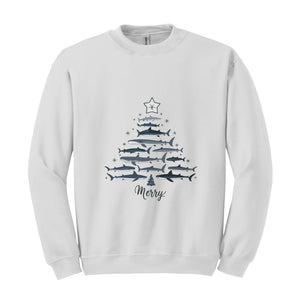 Shark Christmas Sweatshirt Christmas Tree Crewneck, Hammerhead Shirt, Shark Lover Gift Shirt, Womens Xmas Sweater, Funny Animal Christmas
