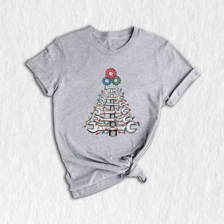 Wrench Christmas Tree Shirt, Mechanic Christmas Shirt, Cool Christmas Gift For Dad, Husband Christmas Gift From Wife, Mechanic Xmas Gift