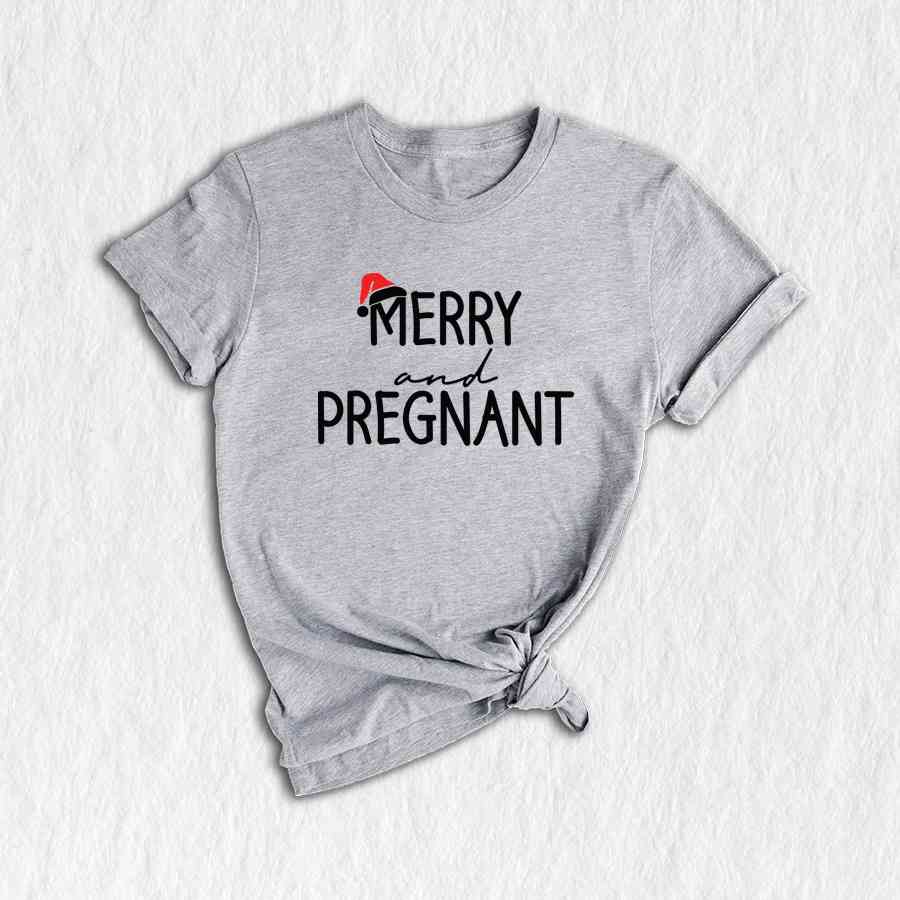 Merry and Pregnant T-Shirt, Baby Announcement Shirt, Christmas Pregnant Tee, Funny Pregnancy Gifts, Xmas Baby Shirt