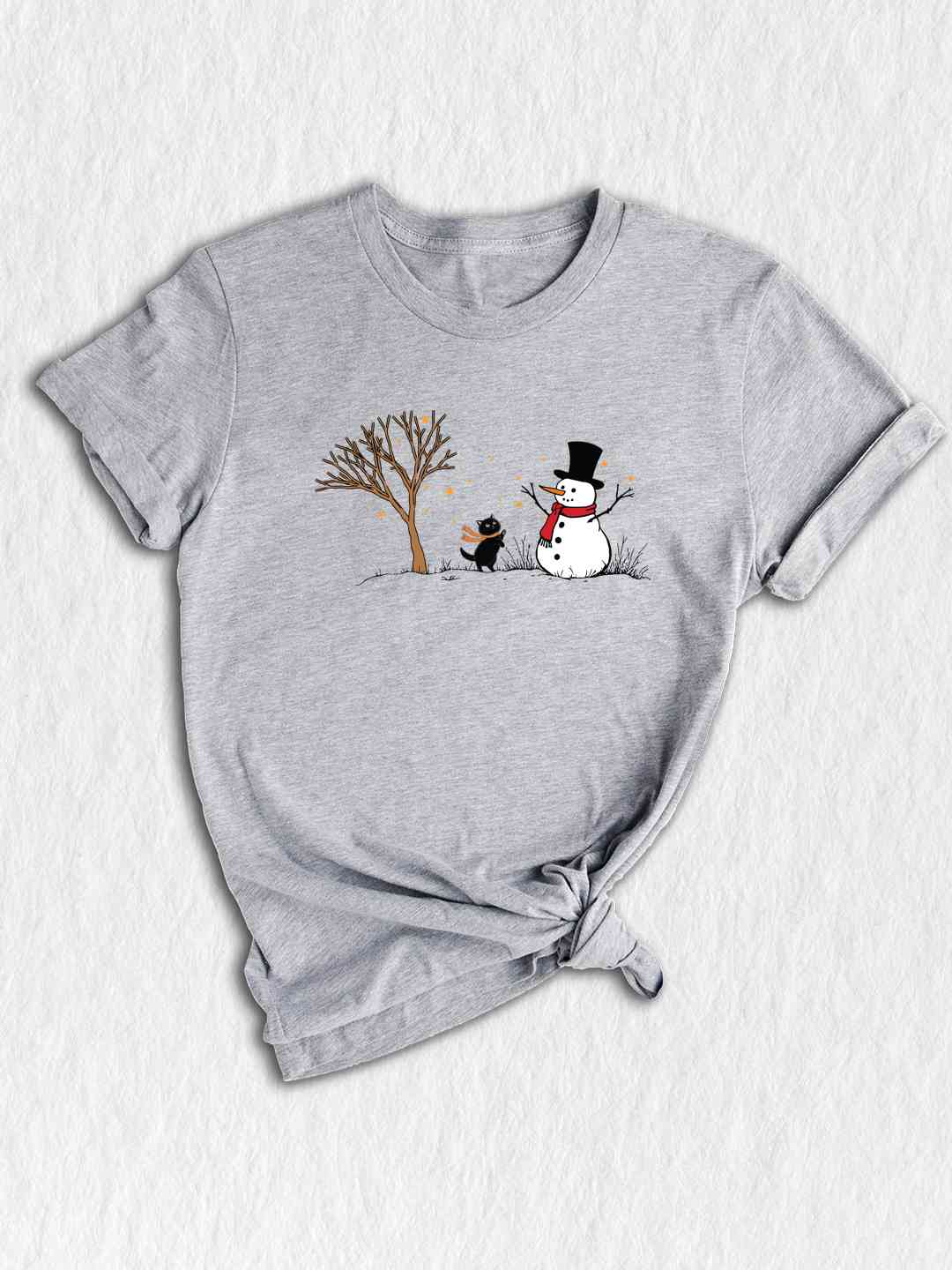 Christmas Snowman & Cat T-Shirt, Christmas Tree Shirt, Cute Snowman Tee, Cat Lover Christmas Gifts, Holiday Season Shirts