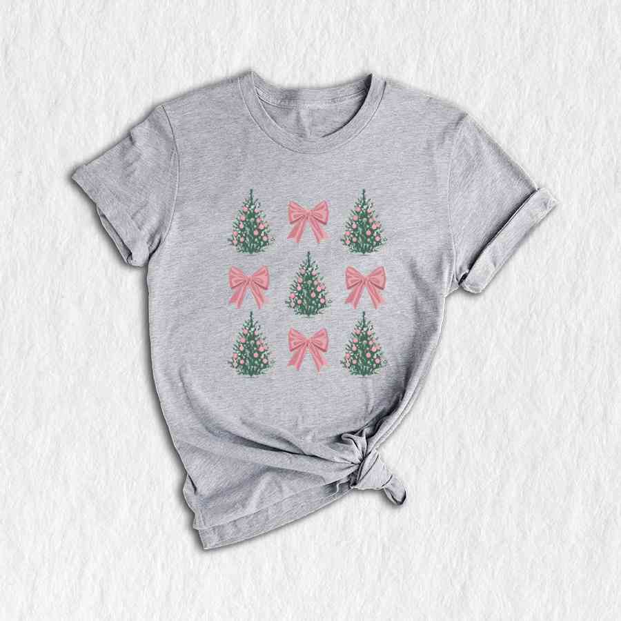 Christmas Tree Shirt, Coquette Bow Christmas Shirt, Pink Christmas Shirt, Christmas Shirt, Girly Christmas Shirt, Coquette Bow Shirt