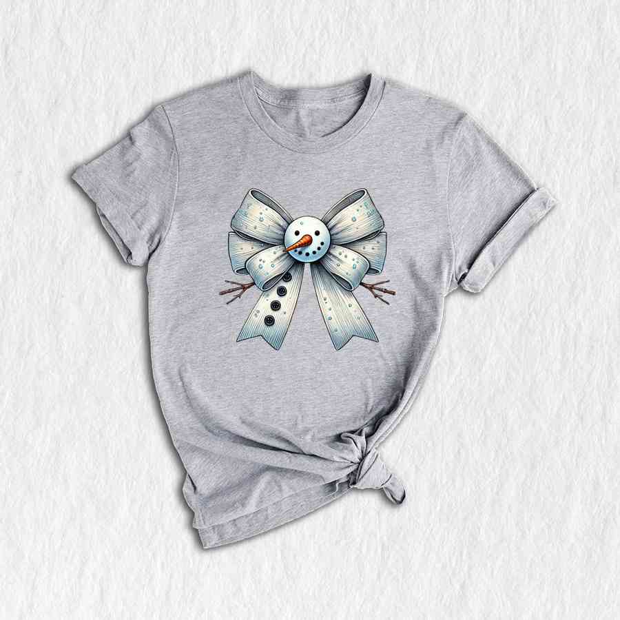 Christmas Coquette Bow Snowman Shirt, Christmas Snowman Shirt, Cute Christmas Shirt, Winter Shirt, Christmas Gift Shirt, Cute Snowman Shirt