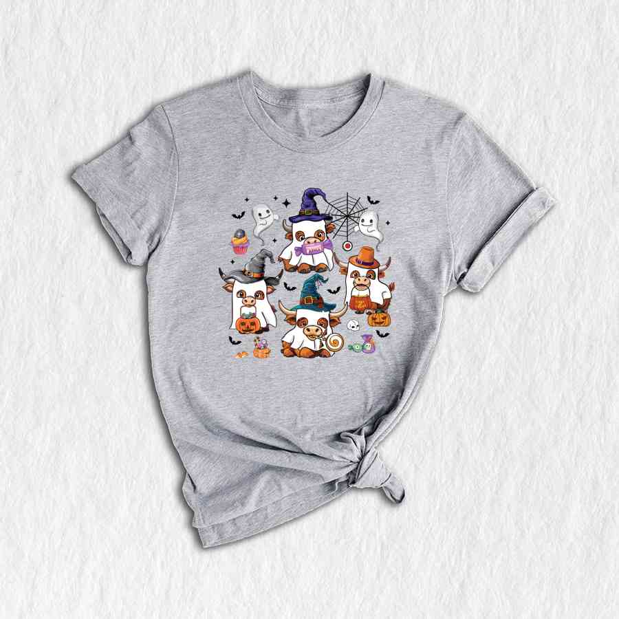 Highland Cow Halloween Shirt, Halloween Shirt, Western Halloween Shirt, Fall Shirt, Retro Halloween Shirt, Spooky Season Shirt, Pumpkin Tee