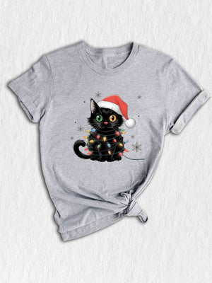 Black Cat Christmas Shirt, Funny Christmas Shirts, Black cat Shirt, Christmas Lights Holiday Shirt, Family Christmas Tee, Cat Lover Shirt