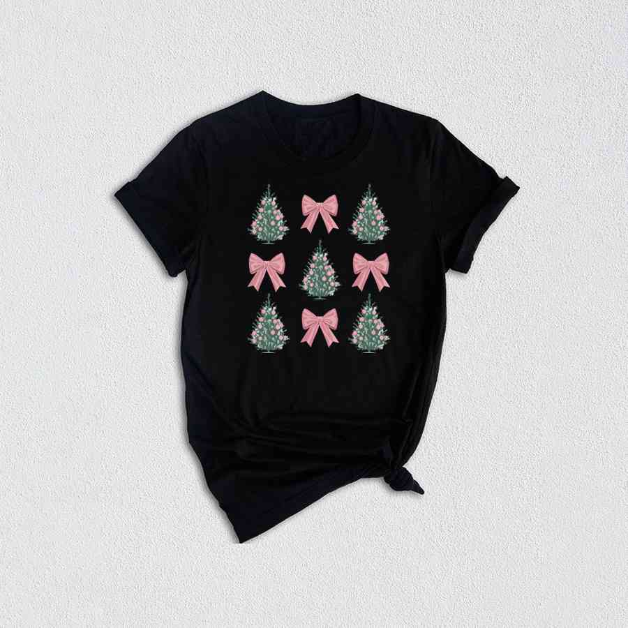 Christmas Tree Shirt, Coquette Bow Christmas Shirt, Pink Christmas Shirt, Christmas Shirt, Girly Christmas Shirt, Coquette Bow Shirt