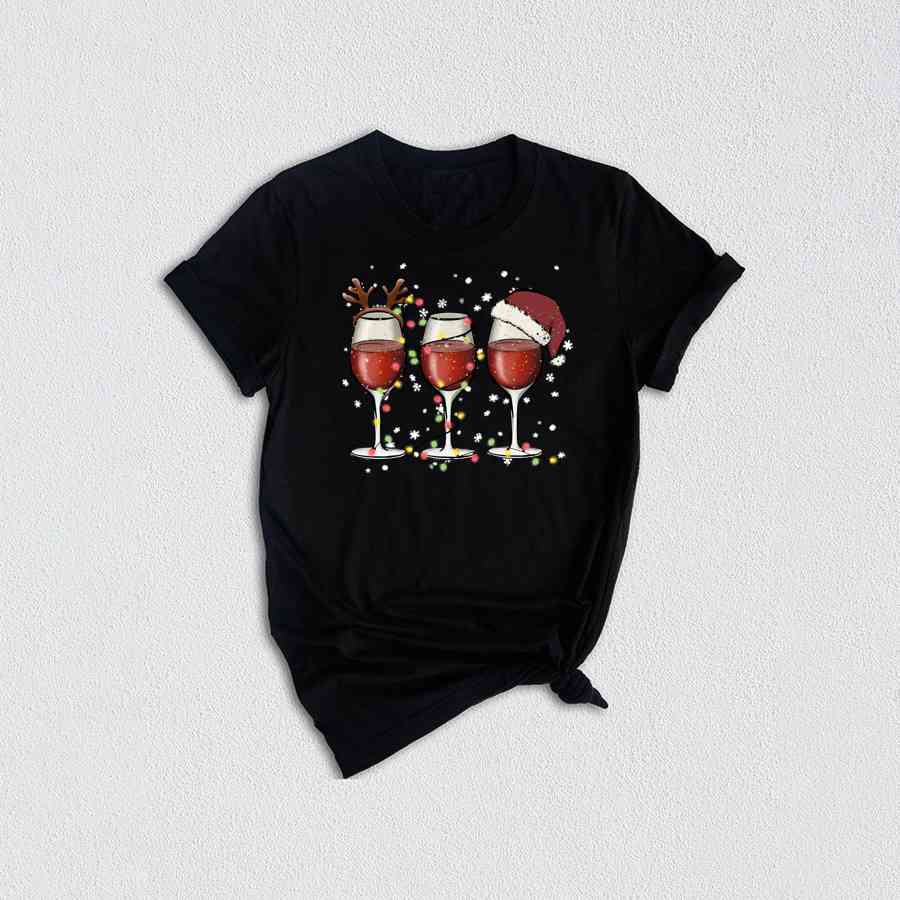 Wine Glasses Santa Hat Christmas Shirt, Santa Christmas Tee, Funny Christmas Shirt, Christmas Gift, Xmas Shirt