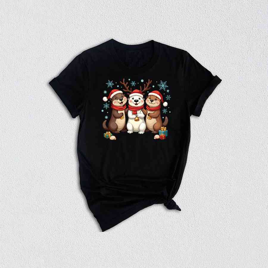 Christmas Otters Shirt, Christmas Shirt, Otter Lover Shirt, Christmas Animal Shirt, Sea Animal Shirt, Christmas Lights Shirt, Holiday Shirt