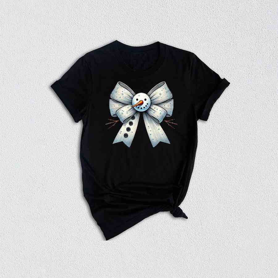 Christmas Coquette Bow Snowman Shirt, Christmas Snowman Shirt, Cute Christmas Shirt, Winter Shirt, Christmas Gift Shirt, Cute Snowman Shirt