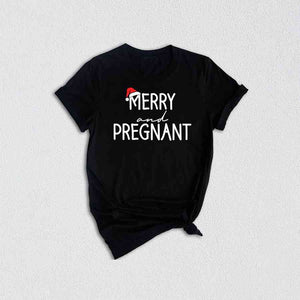 Merry and Pregnant T-Shirt, Baby Announcement Shirt, Christmas Pregnant Tee, Funny Pregnancy Gifts, Xmas Baby Shirt