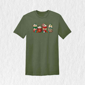 Christmas Coffee Cups T-Shirt, Peppermint Iced Latte Teem, Cozy Winter Shirt, Christmas Gifts For Coffee Lovers