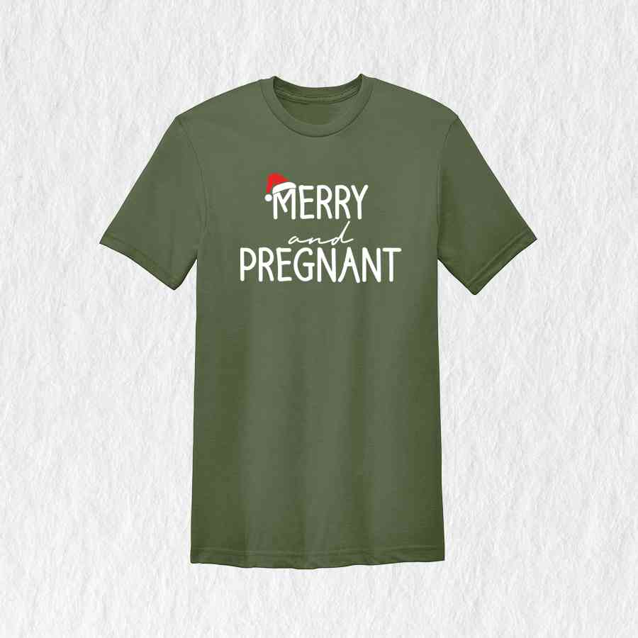 Merry and Pregnant T-Shirt, Baby Announcement Shirt, Christmas Pregnant Tee, Funny Pregnancy Gifts, Xmas Baby Shirt