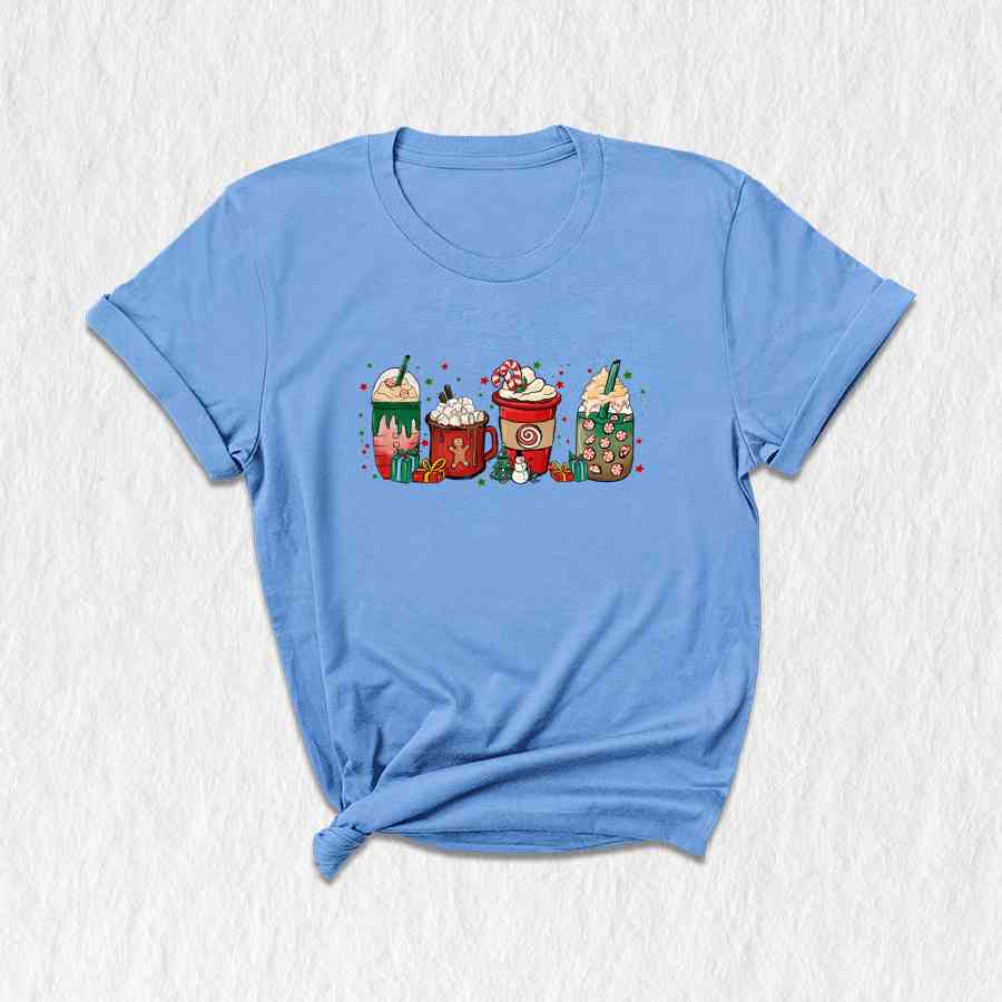 Christmas Coffee Cups T-Shirt, Peppermint Iced Latte Teem, Cozy Winter Shirt, Christmas Gifts For Coffee Lovers