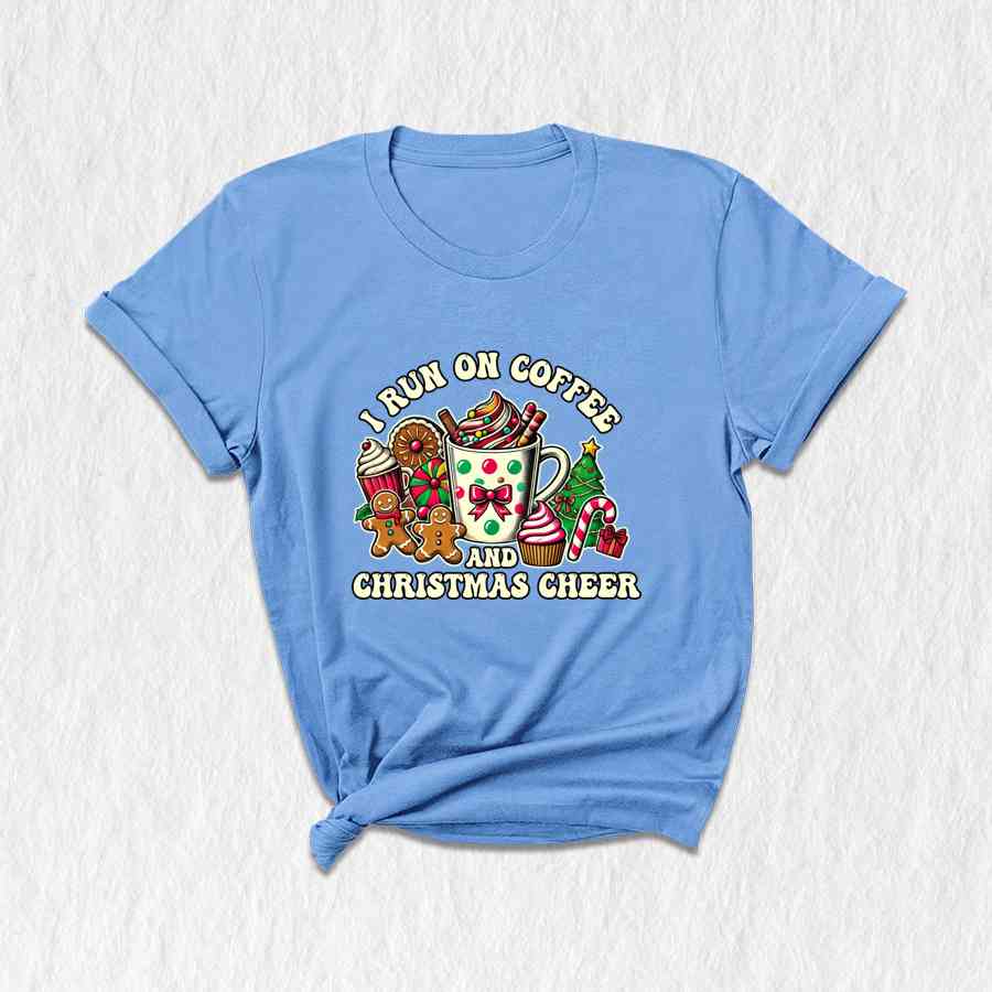 I Run On Coffee And Christmas Cheer Shirt, Christmas Coffee Shirt, Santa Shirt, Christmas Crewneck, Happy Christmas, Christmas Tree Shirt