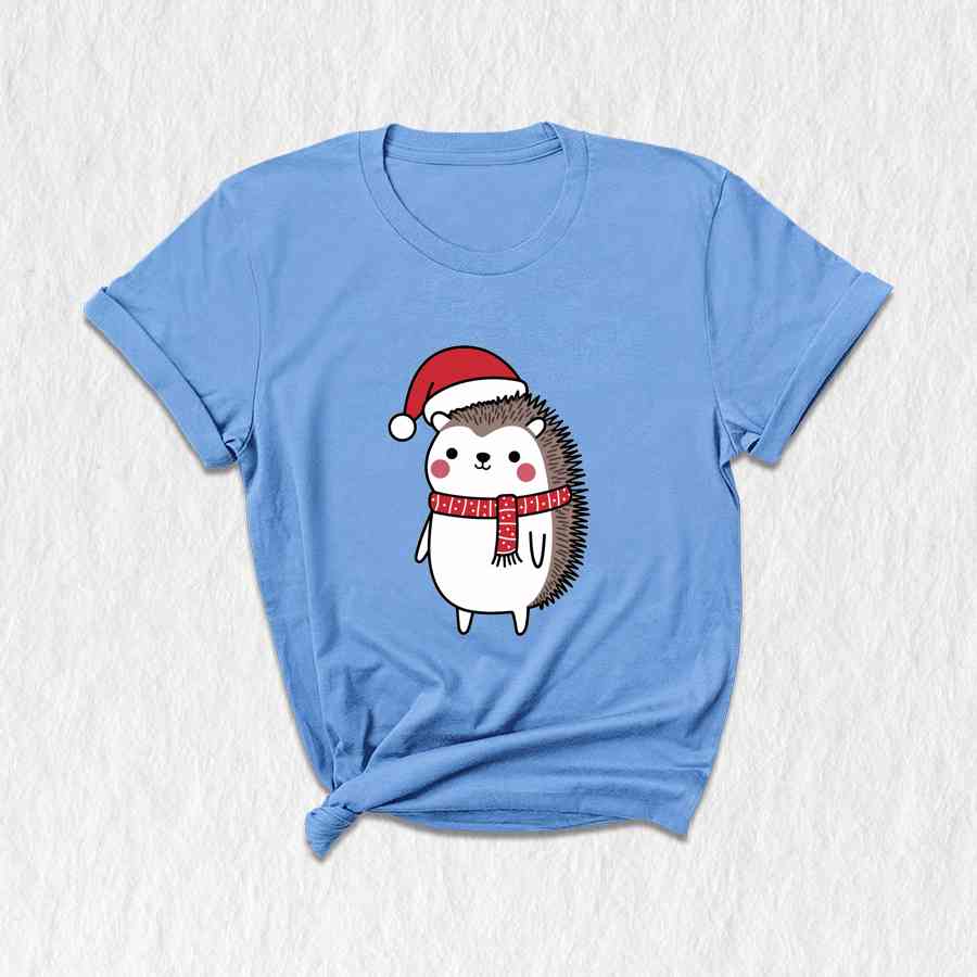 Hedgehog Santa Shirt, Hat Cute Christmas Shirt, Christmas Party Shirt, Christmas Holiday Tee, Cute Winter Shirt, Christmas Vibes Shirt