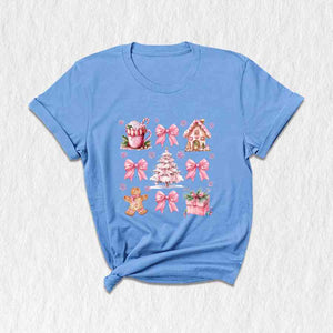 Coquette Pink Christmas T-Shirt, Pink Bow Christmas Shirt, Christmas Cookie Shirt, Cute Christmas Shirt, Vintage Christmas Gifts