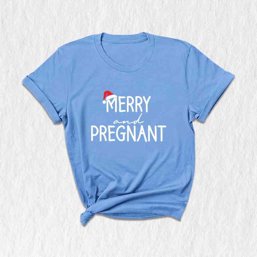 Merry and Pregnant T-Shirt, Baby Announcement Shirt, Christmas Pregnant Tee, Funny Pregnancy Gifts, Xmas Baby Shirt