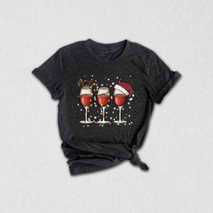 Wine Glasses Santa Hat Christmas Shirt, Santa Christmas Tee, Funny Christmas Shirt, Christmas Gift, Xmas Shirt