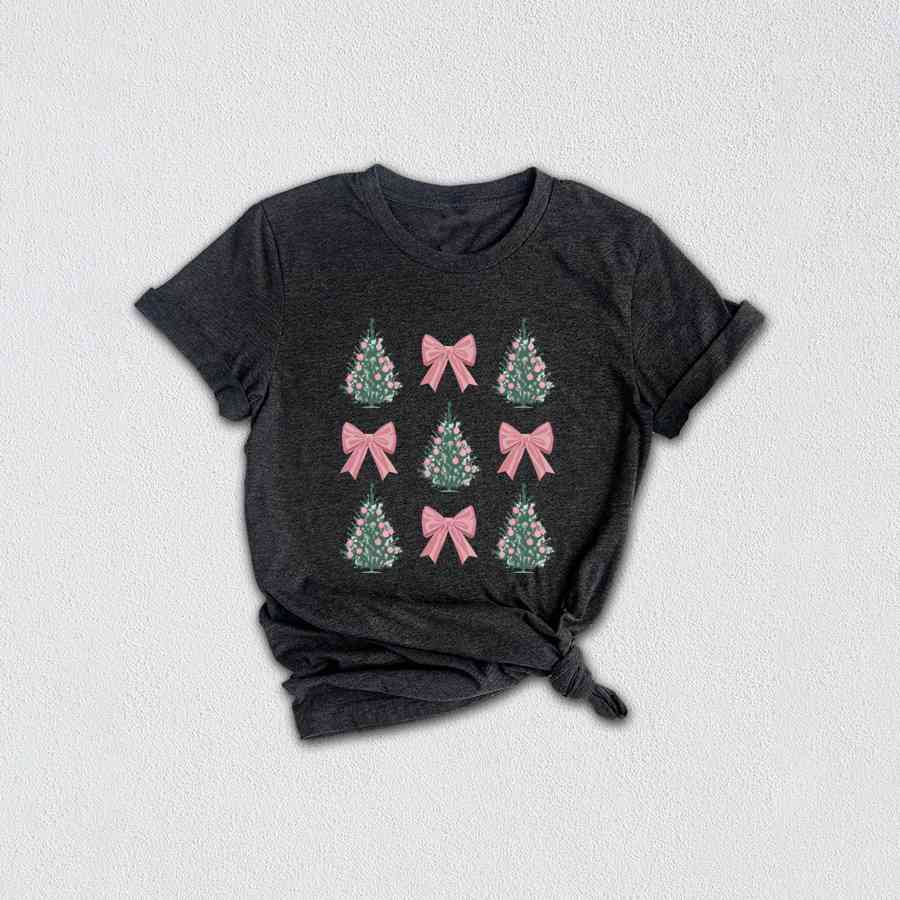 Christmas Tree Shirt, Coquette Bow Christmas Shirt, Pink Christmas Shirt, Christmas Shirt, Girly Christmas Shirt, Coquette Bow Shirt