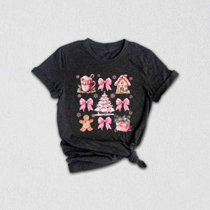 Coquette Pink Christmas T-Shirt, Pink Bow Christmas Shirt, Christmas Cookie Shirt, Cute Christmas Shirt, Vintage Christmas Gifts