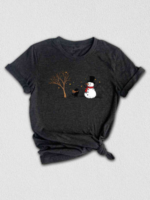 Christmas Snowman & Cat T-Shirt, Christmas Tree Shirt, Cute Snowman Tee, Cat Lover Christmas Gifts, Holiday Season Shirts