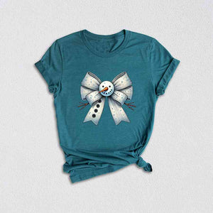 Christmas Coquette Bow Snowman Shirt, Christmas Snowman Shirt, Cute Christmas Shirt, Winter Shirt, Christmas Gift Shirt, Cute Snowman Shirt