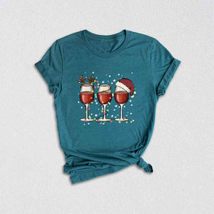 Wine Glasses Santa Hat Christmas Shirt, Santa Christmas Tee, Funny Christmas Shirt, Christmas Gift, Xmas Shirt