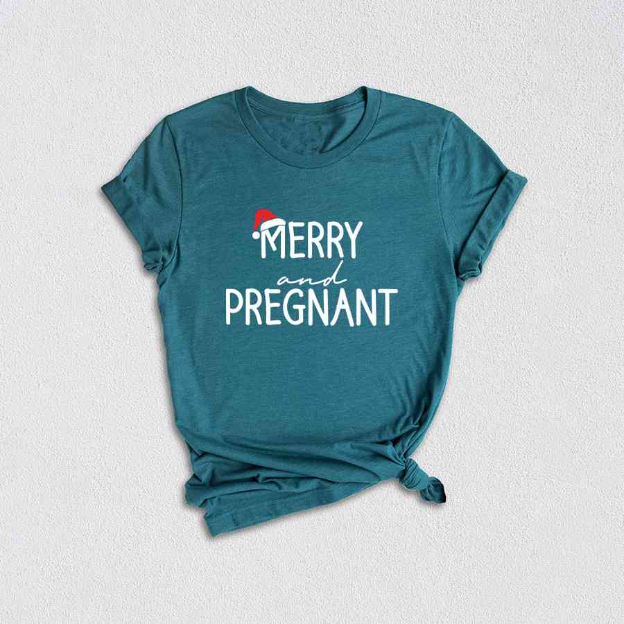 Merry and Pregnant T-Shirt, Baby Announcement Shirt, Christmas Pregnant Tee, Funny Pregnancy Gifts, Xmas Baby Shirt