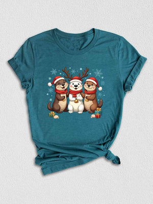 Christmas Otters Shirt, Christmas Shirt, Otter Lover Shirt, Christmas Animal Shirt, Sea Animal Shirt, Christmas Lights Shirt, Holiday Shirt