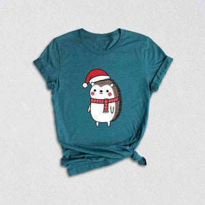 Hedgehog Santa Shirt, Hat Cute Christmas Shirt, Christmas Party Shirt, Christmas Holiday Tee, Cute Winter Shirt, Christmas Vibes Shirt