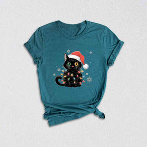 Black Cat Christmas Shirt, Funny Christmas Shirts, Black cat Shirt, Christmas Lights Holiday Shirt, Family Christmas Tee, Cat Lover Shirt