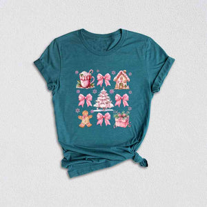 Coquette Pink Christmas T-Shirt, Pink Bow Christmas Shirt, Christmas Cookie Shirt, Cute Christmas Shirt, Vintage Christmas Gifts