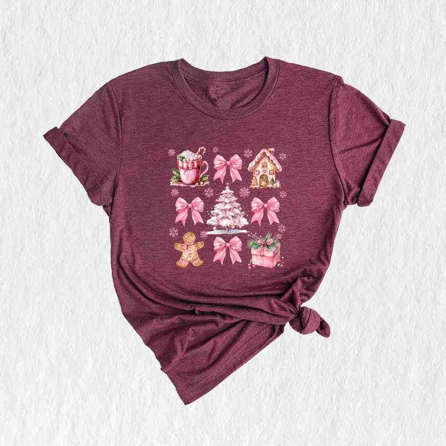 Coquette Pink Christmas T-Shirt, Pink Bow Christmas Shirt, Christmas Cookie Shirt, Cute Christmas Shirt, Vintage Christmas Gifts