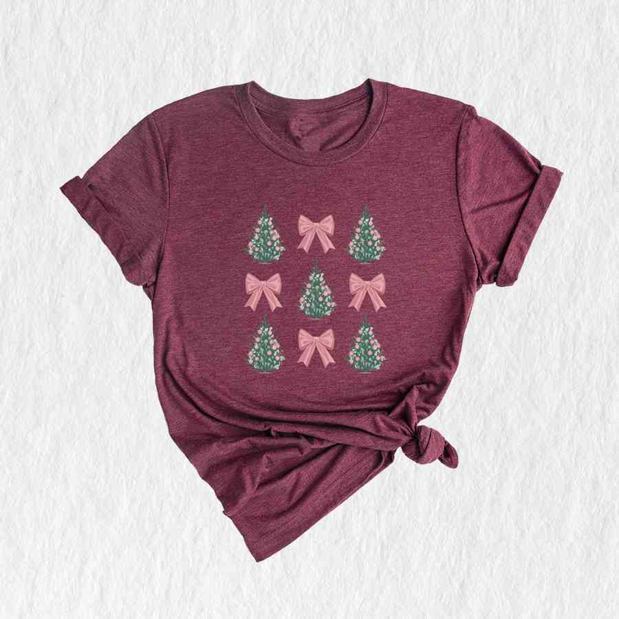 Christmas Tree Shirt, Coquette Bow Christmas Shirt, Pink Christmas Shirt, Christmas Shirt, Girly Christmas Shirt, Coquette Bow Shirt