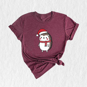 Hedgehog Santa Shirt, Hat Cute Christmas Shirt, Christmas Party Shirt, Christmas Holiday Tee, Cute Winter Shirt, Christmas Vibes Shirt