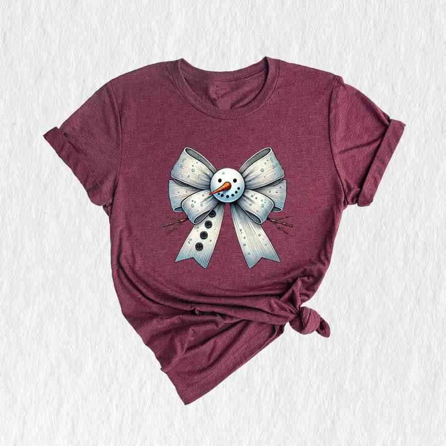 Christmas Coquette Bow Snowman Shirt, Christmas Snowman Shirt, Cute Christmas Shirt, Winter Shirt, Christmas Gift Shirt, Cute Snowman Shirt