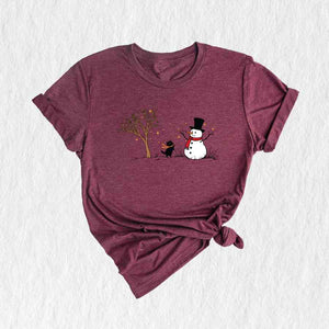 Christmas Snowman & Cat T-Shirt, Christmas Tree Shirt, Cute Snowman Tee, Cat Lover Christmas Gifts, Holiday Season Shirts