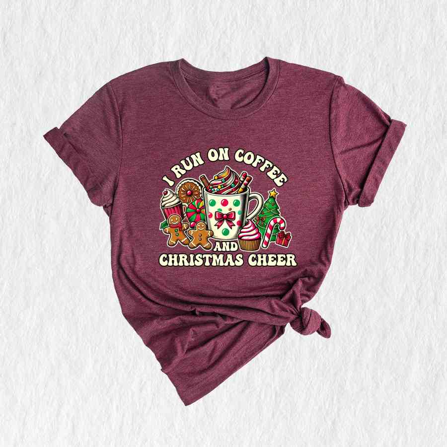 I Run On Coffee And Christmas Cheer Shirt, Christmas Coffee Shirt, Santa Shirt, Christmas Crewneck, Happy Christmas, Christmas Tree Shirt