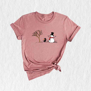 Christmas Snowman & Cat T-Shirt, Christmas Tree Shirt, Cute Snowman Tee, Cat Lover Christmas Gifts, Holiday Season Shirts