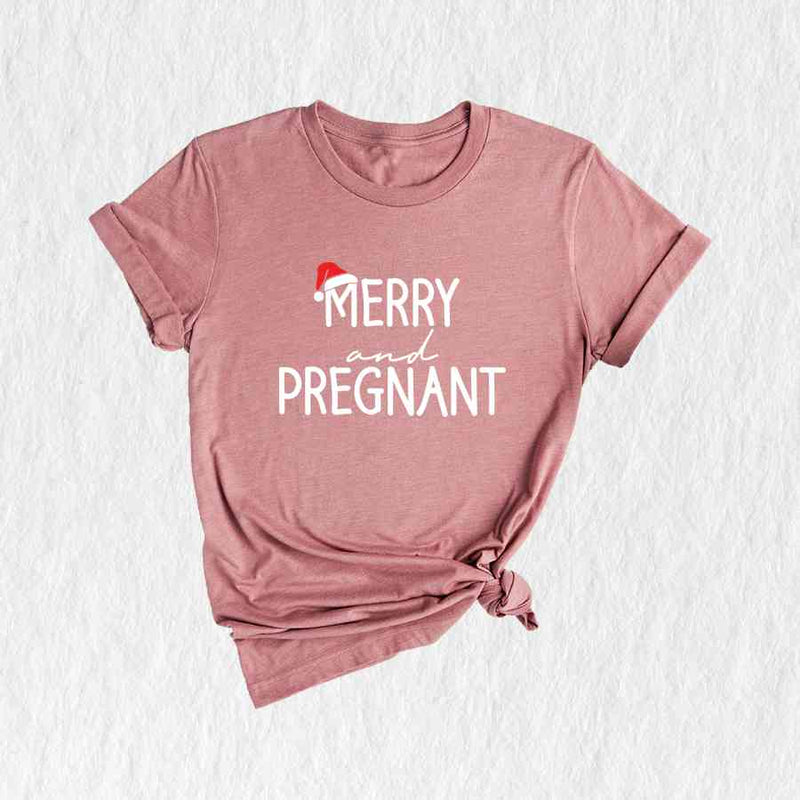 Merry and Pregnant T-Shirt, Baby Announcement Shirt, Christmas Pregnant Tee, Funny Pregnancy Gifts, Xmas Baby Shirt