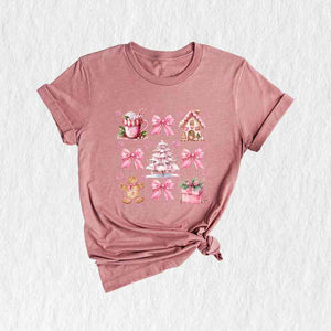 Coquette Pink Christmas T-Shirt, Pink Bow Christmas Shirt, Christmas Cookie Shirt, Cute Christmas Shirt, Vintage Christmas Gifts